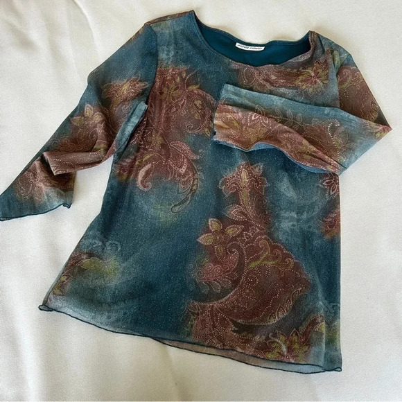 Vintage Tops - Vintage Y2K Michele Michelle Fairy Core Shimmery Sheer Lined Mesh LS Blouse | M